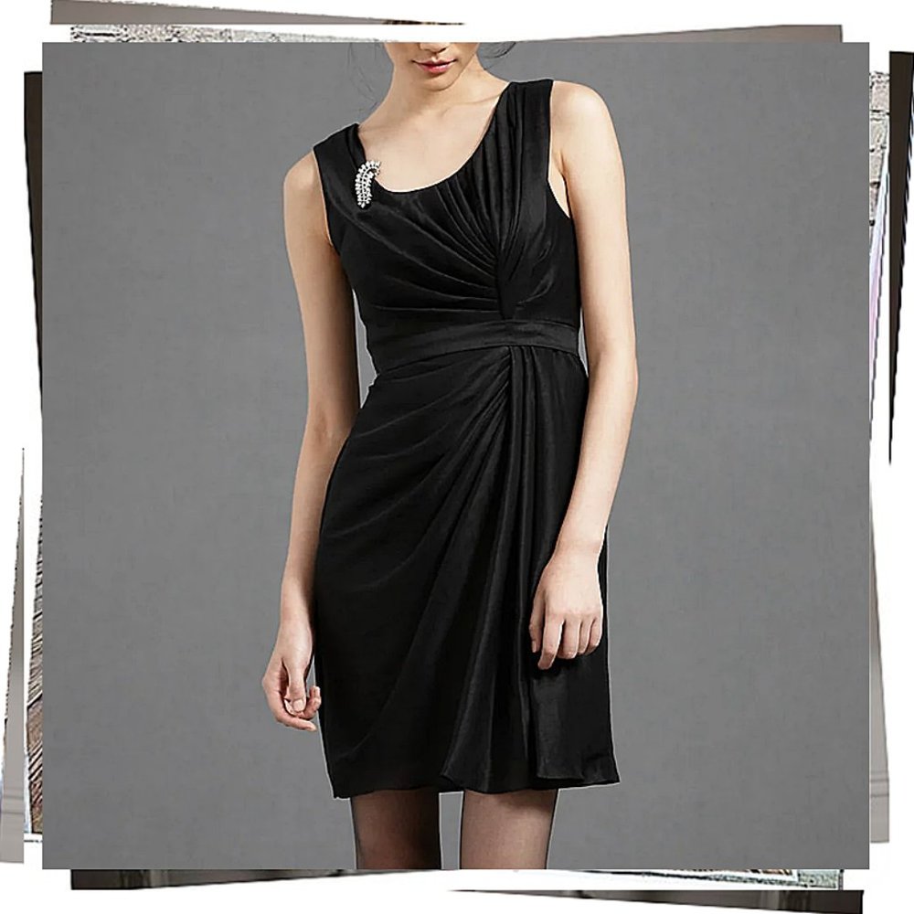 NWOT: Black Silk/Linen Blend Pleated Shift Dress (6) by Quillaree